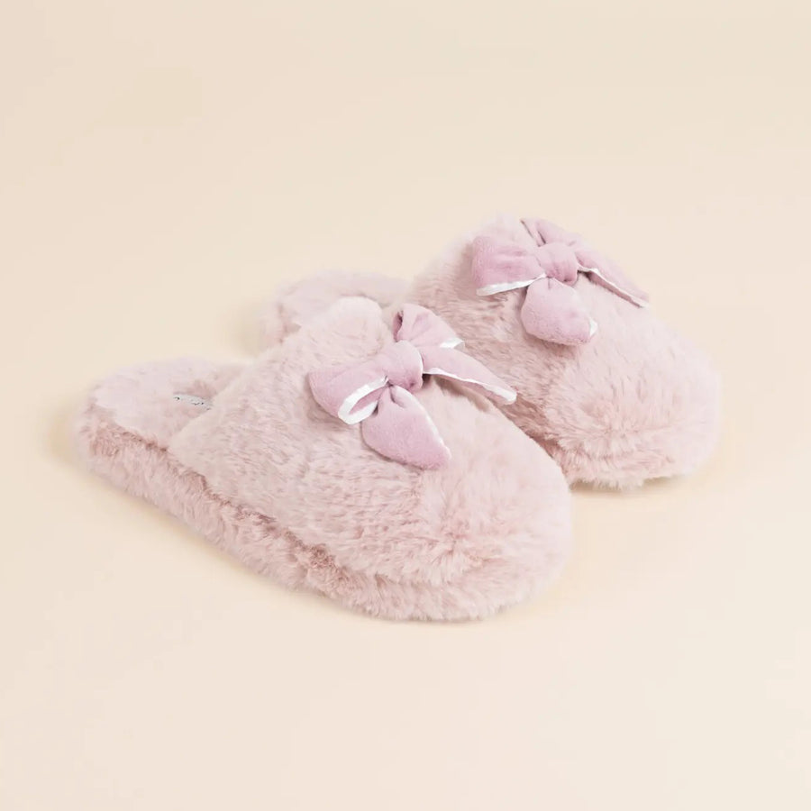 PF3106 - Pantofola invernale donna in eco-pelliccia con fiocco