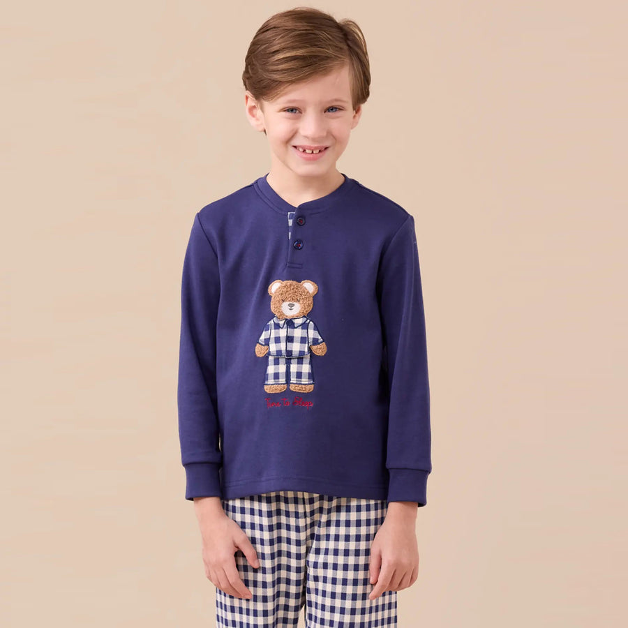 FE2561 - Pigiama bambina/o in caldo cotone orsetto con pantalone vichy