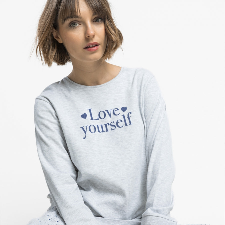 64600-0 - Pigiama caldo cotone Love yourself con polsini