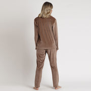 62904-0 - Pigiama aperto a maniche lunghe a righe in ciniglia cannettè