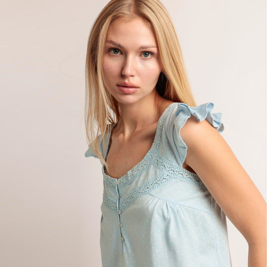 Pigiama donna spalla larga con rouche fantasia pois - 64041-0