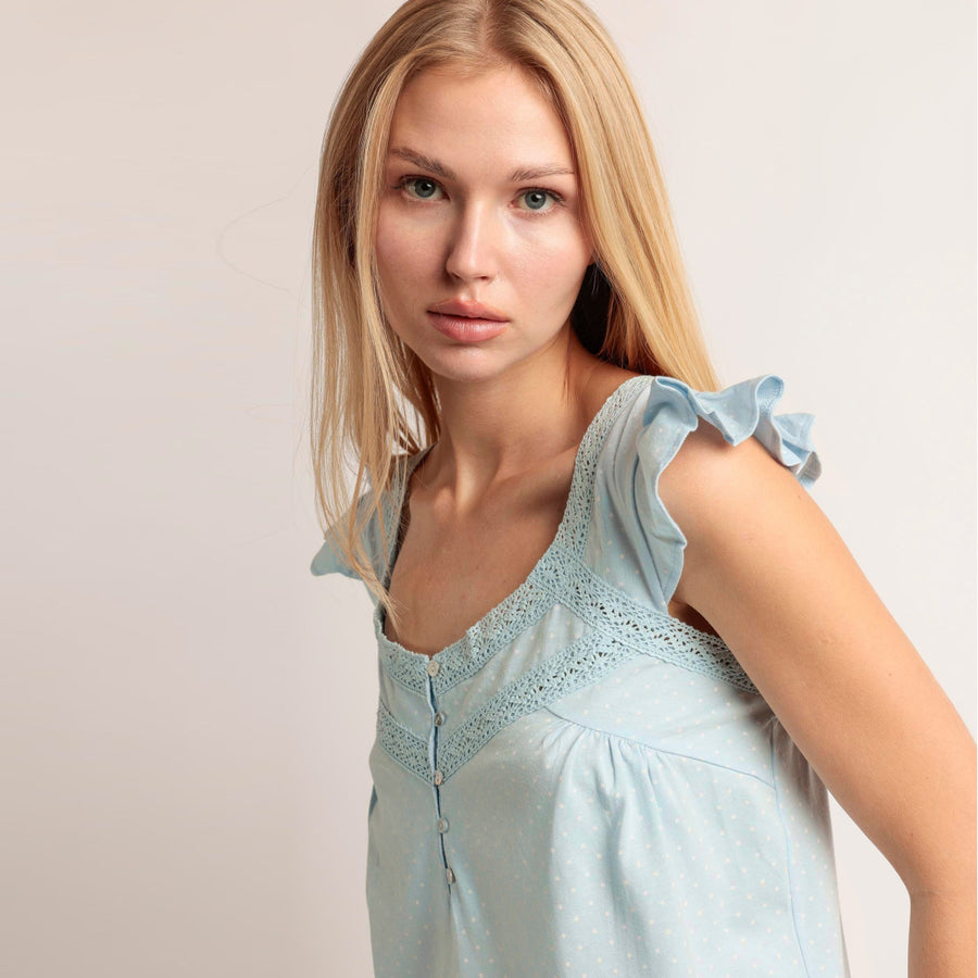 Pigiama donna spalla larga con rouche fantasia pois - 64041-0