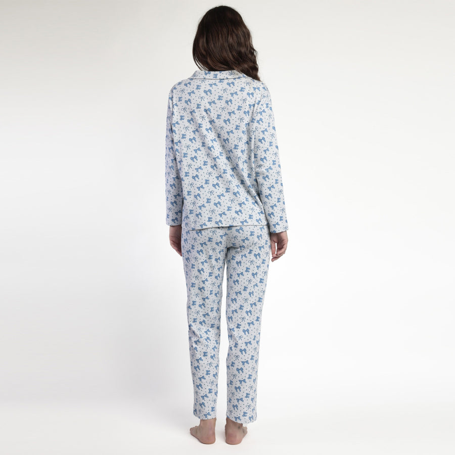 63653-0 - Pigiama caldo cotone aperto avanti con fiocchetti senza polsini