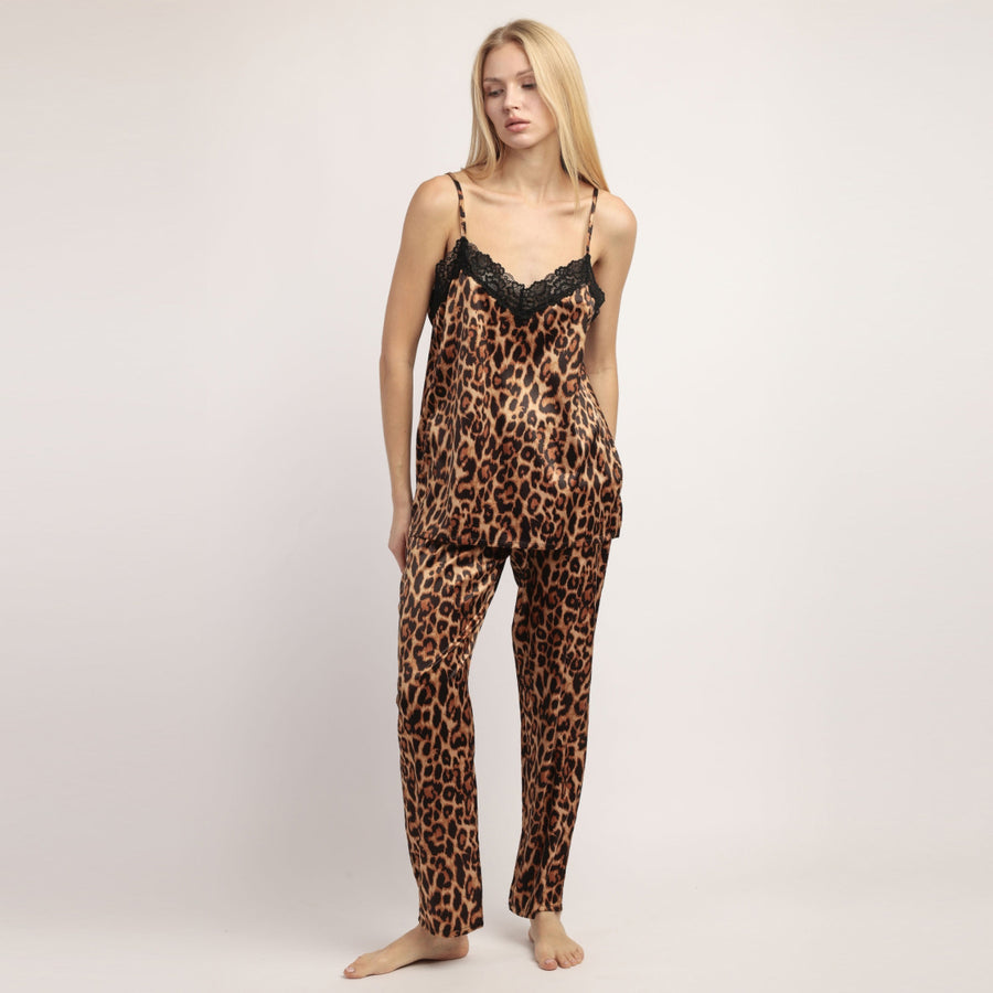 Pigiama pantalone lungo e top in raso maculato - 64587-0