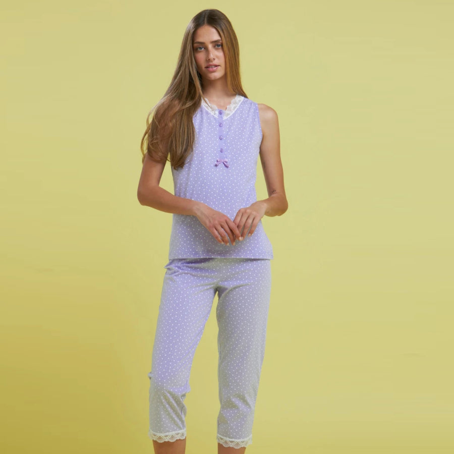 Pigiama donna spalla larga e pantalone pinocchietto - FA7795AB