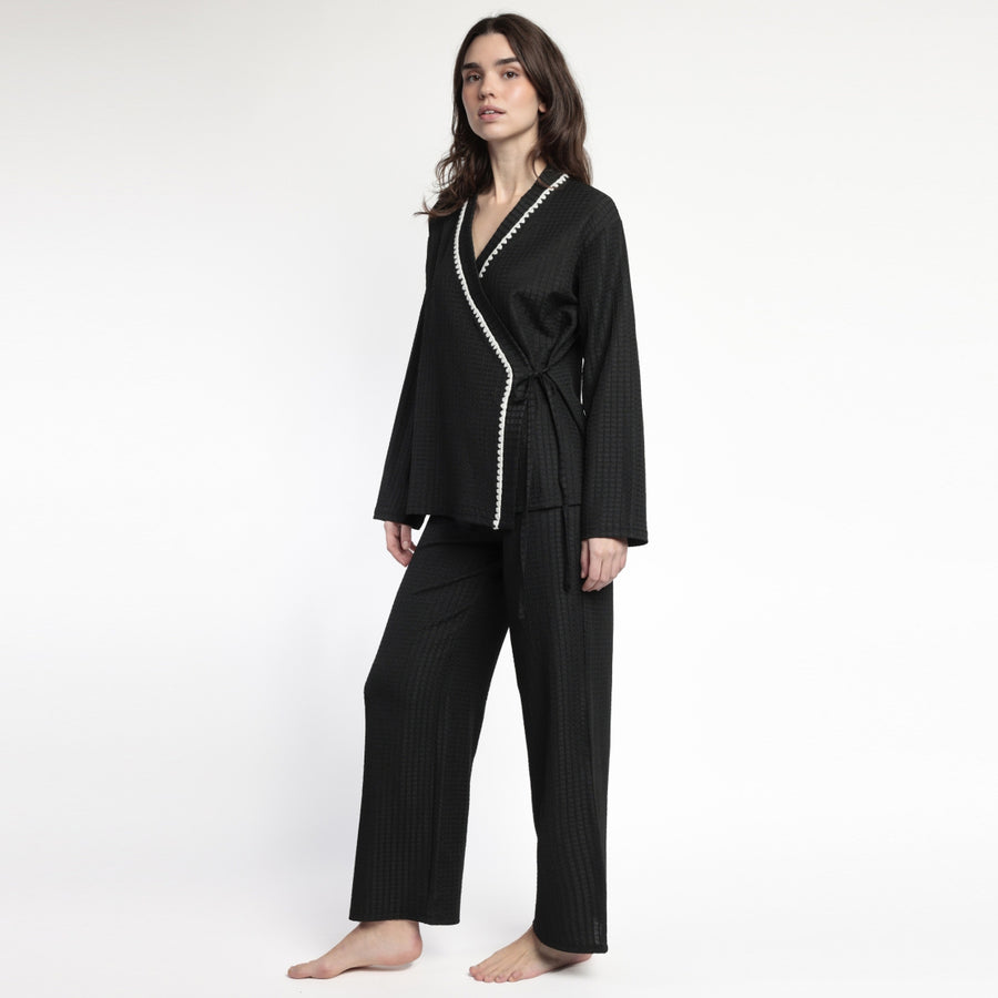 63638-0 - Pigiama aperto avanti ad incrocio in mussola