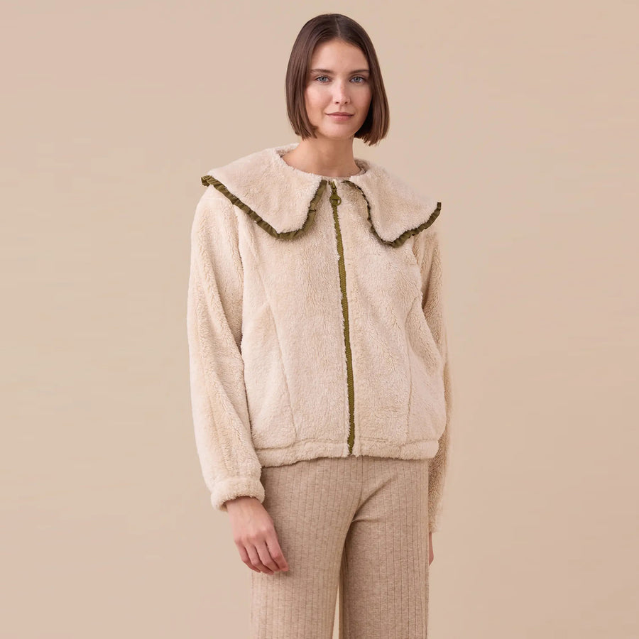 GE3012 - Giacca donna eco pelliccia con collettone rouche