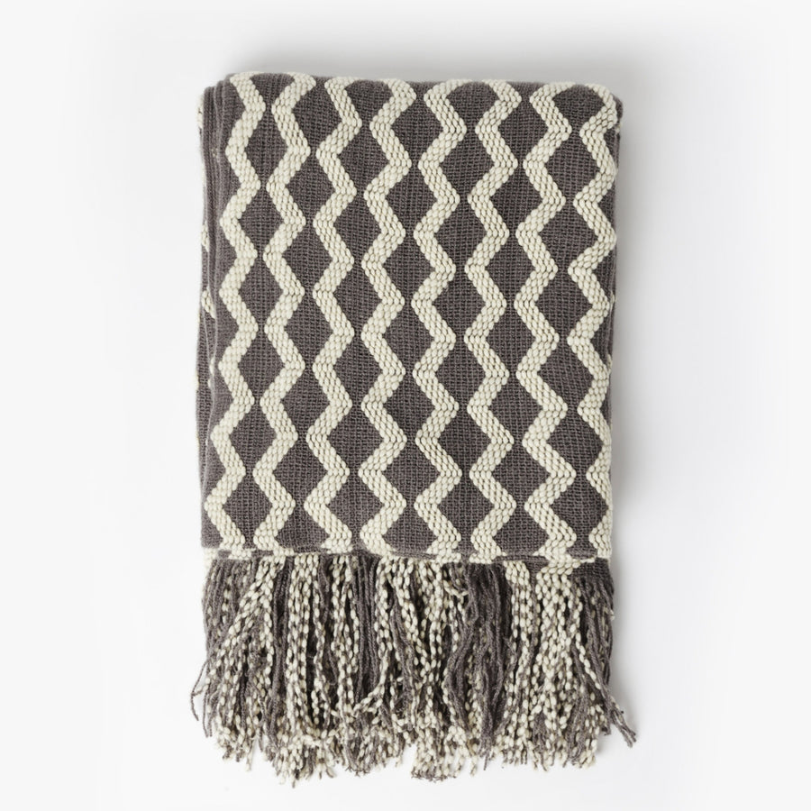 Plaid intrecciato con frangia - 69112-0