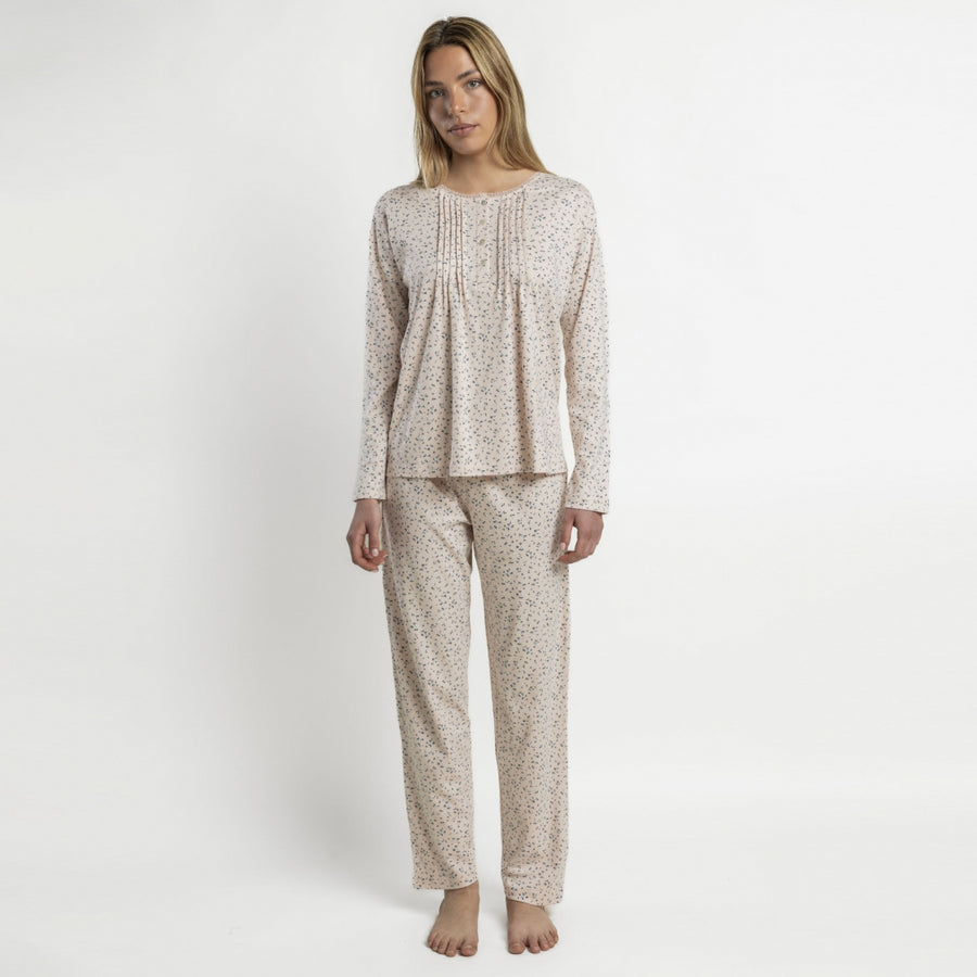 64637-0 - Pigiama in maglia interlock con maniche lunghe e stampa floreale