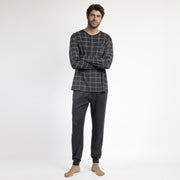 63797-0 - Pigiama in caldo cotone con maglia quadri e pantalone con polsini