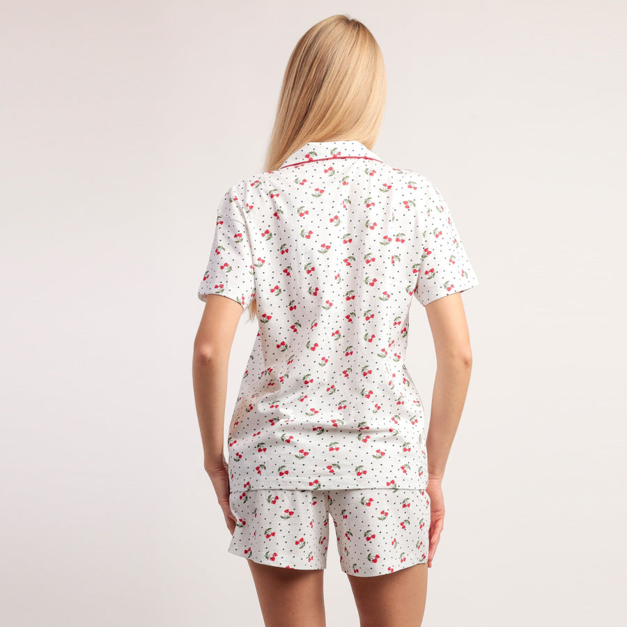 Pigiama donna mezza manica aperto avanti stile camicia - 64088-0