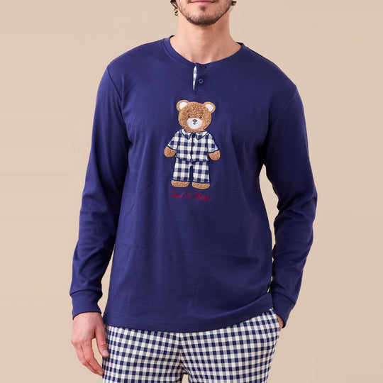 FC3144 - Pigiama uomo in caldo cotone orsetto con pantalone vichy