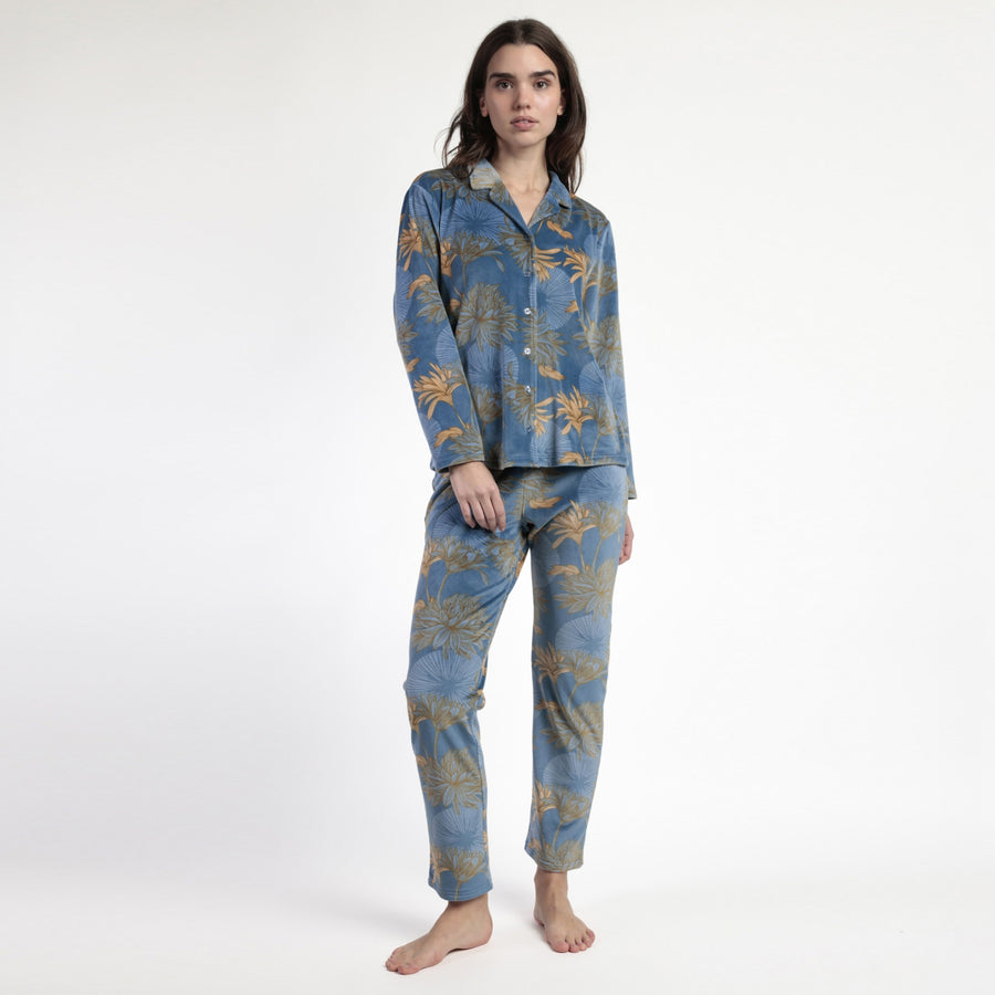 63640-0 - Pigiama in coral aperto avanti stile camicia