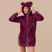 GE3013 - Vestaglia donna in eco pelliccia con simpatiche orecchie