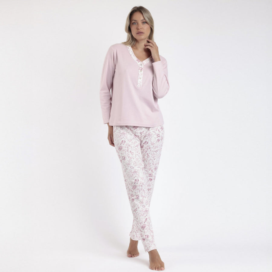 Pigiama donna serafino con pantalone lungo e stampa floreale - 62633