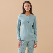 FA9733AB - Pigiama caldo cotone pantalone lungo con polsino bonjour fiocco Noidìnotte