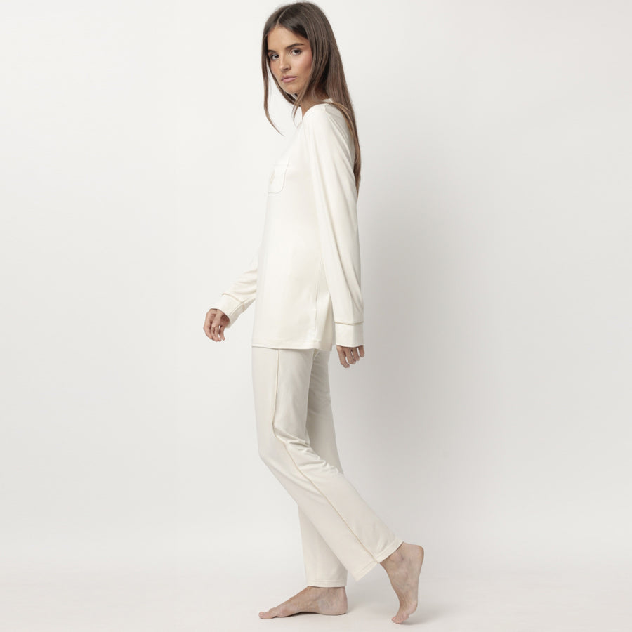 62643-0 - Pigiama in modal girocollo con rifiniture in raso