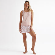 Pigiama spalla larga  con bottoncini e short floreale - 62093-0