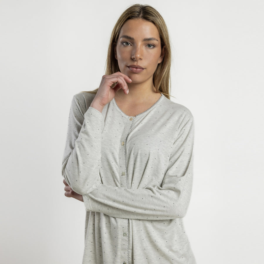 64635-0 - Pigiama aperto avanti in maglia di viscosa con maniche lunghe