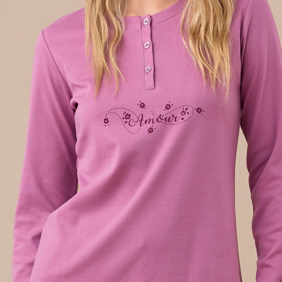 FA9266 - Pigiama donna caldo cotone fantasia cachemire con polsini