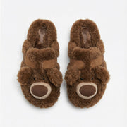69209-0 - Pantofole da donna marroni con un design sherpa ispirato a un orso.