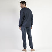 63768-0 - Pigiama uomo caldo cotone con pantalone millerighe e polsini