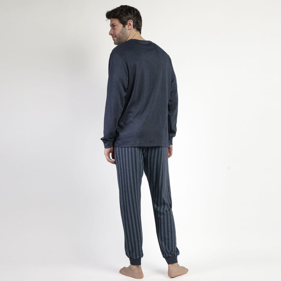63768-0 - Pigiama uomo caldo cotone con pantalone millerighe e polsini