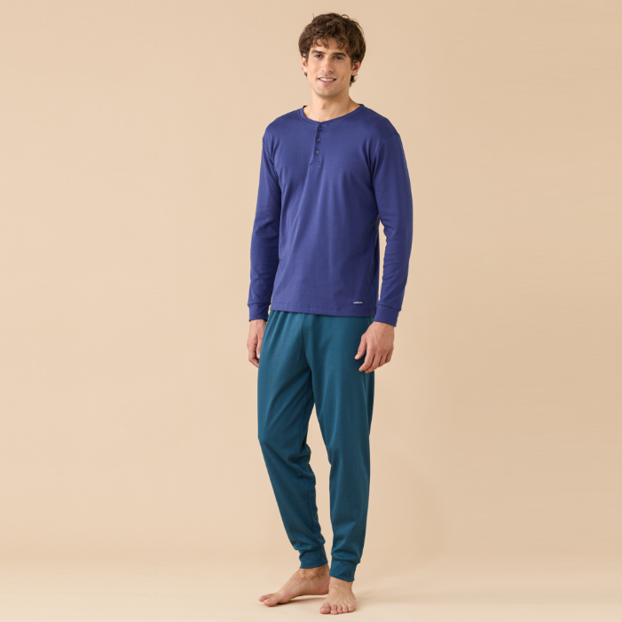 FC3313AB - Pigiama caldo cotone pantalone lungo con polsino Noidìnotte