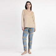 63641-0 - Pigiama in coral scollo a v pantalone floreale