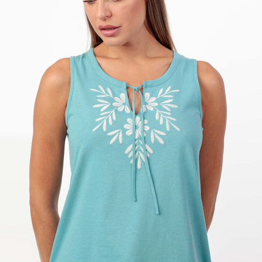 Pigiama Donna spalla larga con ricamo sulla parte superiore e pantalone corto - 64055-0