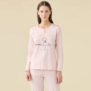 FA9464AB - Pigiama donna manica lunga con collo a due bottoni