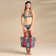 Borsa mare donna in tessuto con stampa tropicale - TR1476
