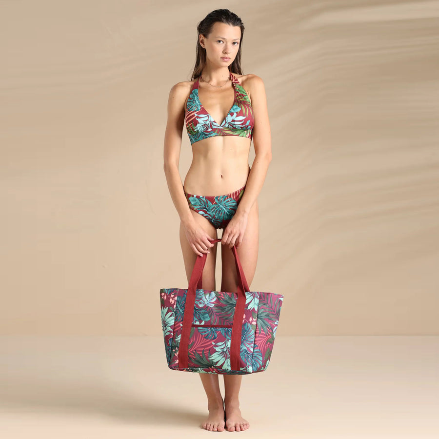 Borsa mare donna in tessuto con stampa tropicale - TR1476