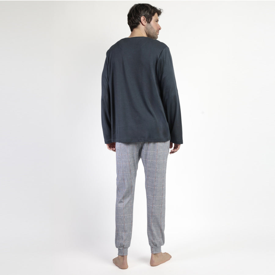 63755-0 - Pigiama uomo caldo cotone con polsini e pantalone principe galles