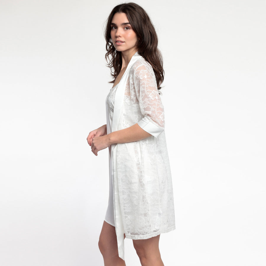 Vestaglia in raso con dettagli in pizzo - 67227-0