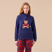 FA9386 -Pigiama in pile con orsetto ricamato scozzese