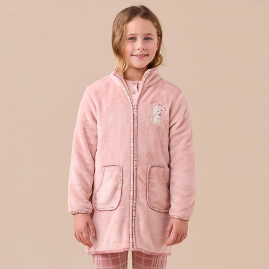 FE2549AB - Vestaglia bambina in coral con zip