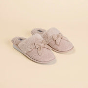 PF3116 - Pantofola donna in ciniglia ed eco-pelliccia articolo fiocco