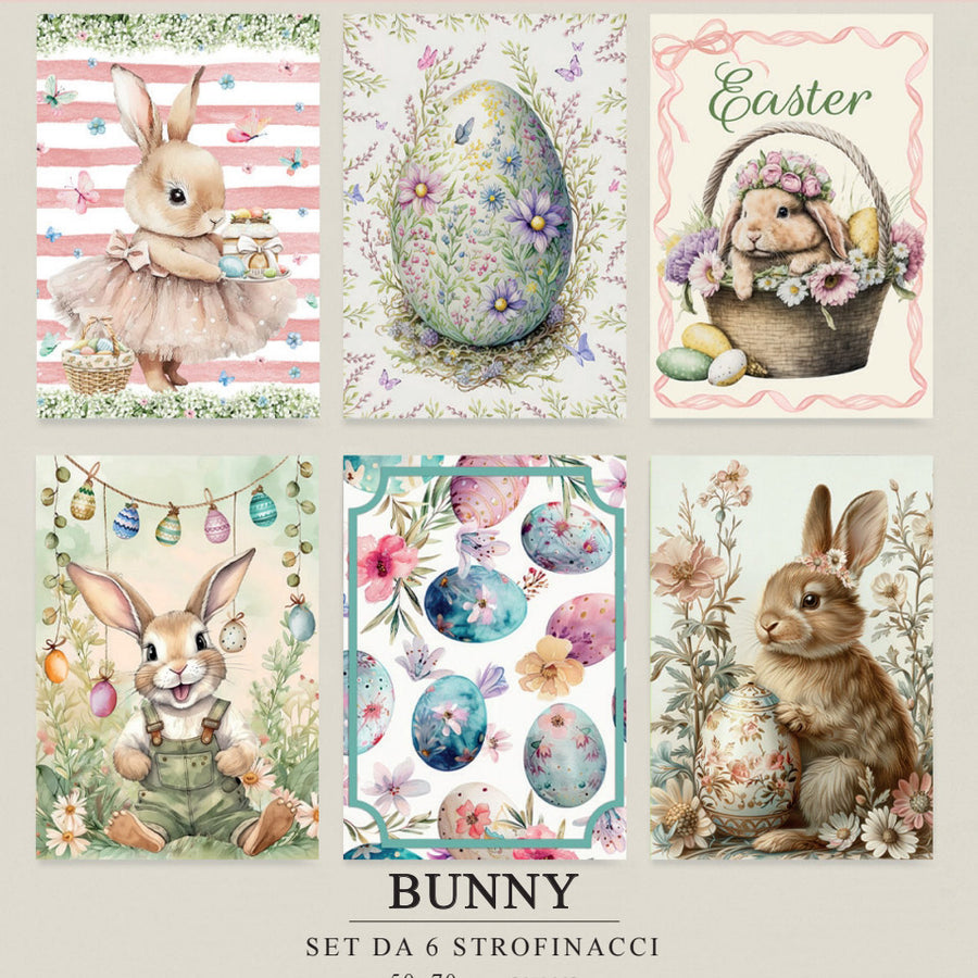 Set di sei strofinacci in cotone con stampa digitale pasquale - Strofinacci Bunny