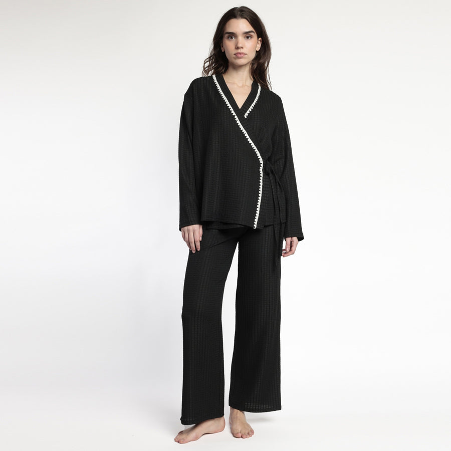 63638-0 - Pigiama aperto avanti ad incrocio in mussola