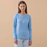 FA9188 - Pigiama donna caldo cotone Bonjour amour con polsini