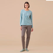 FA9265 - Pigiama donna in caldo cotone con pantalone fantasia e maglia tinta unita