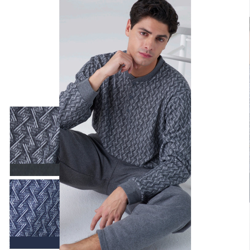 4091L - Pigiama uomo in punto milano abbottonatura serafino