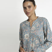 61534-0 - Camicia da notte scollo a V serafino in caldo cotone stampato a fiori