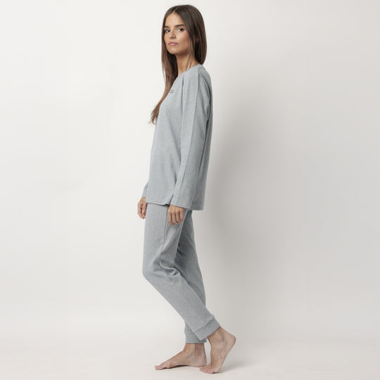 63655-0 - Pigiama donna in felpa e modale con polsini