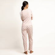 64625-0 - Pigiama caldo cotone pantalone fioccehtti e maglia a costine fiocco