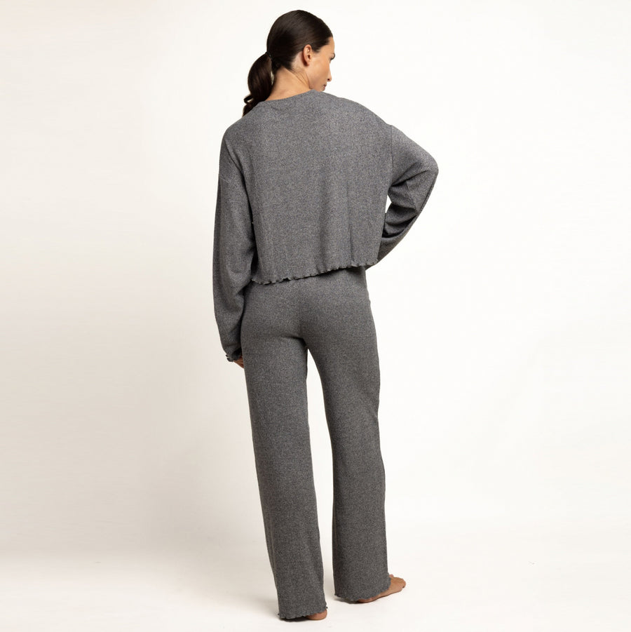 64638-0 - Pigiama in maglia a coste con maniche lunghe