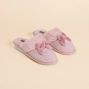 PF3116 - Pantofola donna in ciniglia ed eco-pelliccia articolo fiocco