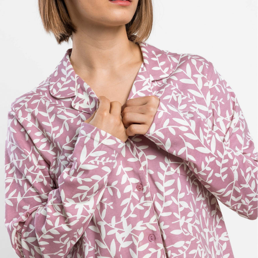 64604-0 - Pigiama a maniche lunghe in maglia con colletto a revers