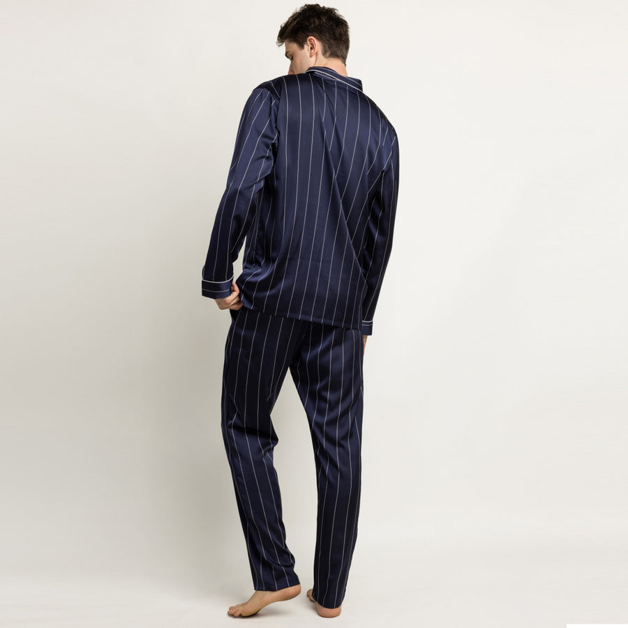 64817-0 - Pigiama in raso rigato aperto avanti stile camicia